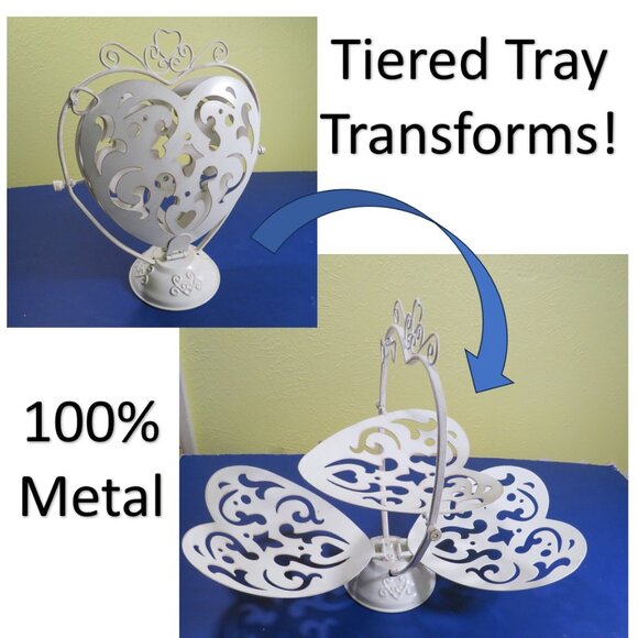 Tiered Tray Metal Heart Centerpiece, Victorian inspired - Picture 1 of 16